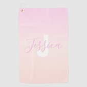 Lichtroze & perzikgradiënt Ombre Naam & Monogram Golfhanddoek (Voorkant)