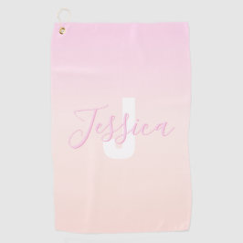 Lichtroze & perzikgradiënt Ombre Naam & Monogram Golfhanddoek
