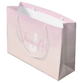 Lichtroze & perzikgradiënt Ombre Naam & Monogram Groot Cadeauzakje (Achterkant Gekanteld)