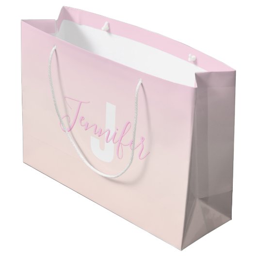 Lichtroze & perzikgradiënt Ombre Naam & Monogram Groot Cadeauzakje (Achterkant Gekanteld)
