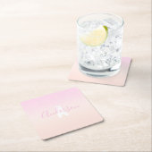 Lichtroze & perzikgradiënt Ombre Naam & Monogram Kartonnen Onderzetters (Insitu)