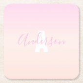Lichtroze & perzikgradiënt Ombre Naam & Monogram Kartonnen Onderzetters (Voorkant)