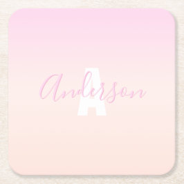 Lichtroze & perzikgradiënt Ombre Naam & Monogram Kartonnen Onderzetters