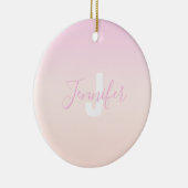 Lichtroze & perzikgradiënt Ombre Naam & Monogram Keramisch Ornament (Rechts)