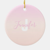 Lichtroze & perzikgradiënt Ombre Naam & Monogram Keramisch Ornament (Achterkant)