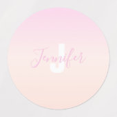 Lichtroze & perzikgradiënt Ombre Naam & Monogram Labels (Design 1)