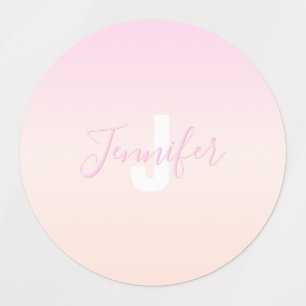 Lichtroze & perzikgradiënt Ombre Naam & Monogram Labels