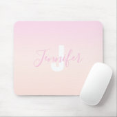 Lichtroze & perzikgradiënt Ombre Naam & Monogram Muismat (Met muis)