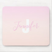 Lichtroze & perzikgradiënt Ombre Naam & Monogram Muismat (Voorkant)