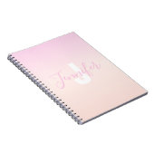 Lichtroze & perzikgradiënt Ombre Naam & Monogram Notitieboek (Rechterzijde)