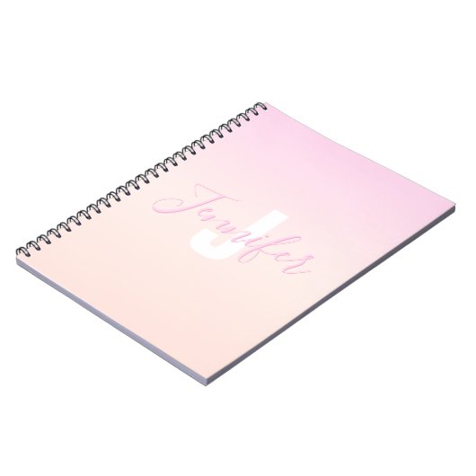 Lichtroze & perzikgradiënt Ombre Naam & Monogram Notitieboek (Linkerzijde)