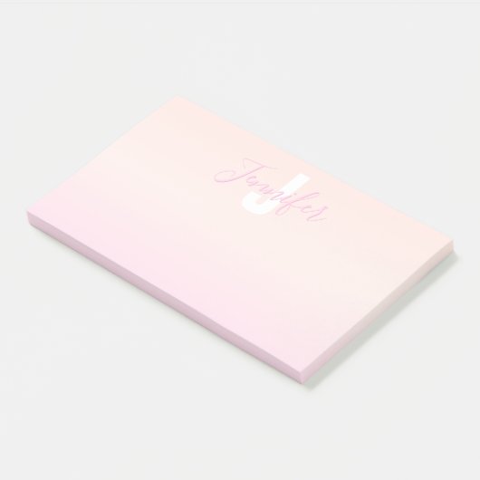 Lichtroze & perzikgradiënt Ombre Naam & Monogram Post-it® Notes (Schuin)