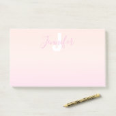 Lichtroze & perzikgradiënt Ombre Naam & Monogram Post-it® Notes (Op bureau)