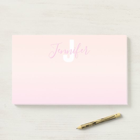 Lichtroze & perzikgradiënt Ombre Naam & Monogram Post-it® Notes (Op bureau)