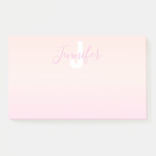 Lichtroze & perzikgradiënt Ombre Naam & Monogram Post-it® Notes (Voorkant)