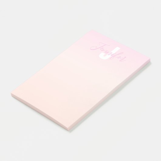 Lichtroze & perzikgradiënt Ombre Naam & Monogram Post-it® Notes (Schuin)