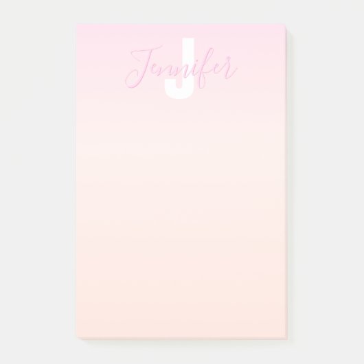 Lichtroze & perzikgradiënt Ombre Naam & Monogram Post-it® Notes (Voorkant)