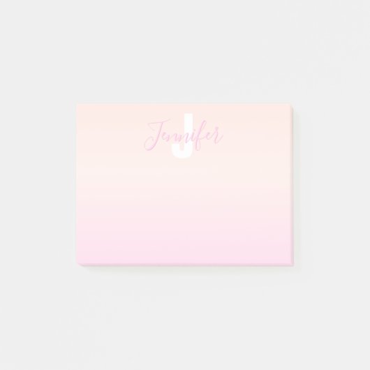 Lichtroze & perzikgradiënt Ombre Naam & Monogram Post-it® Notes (Voorkant)