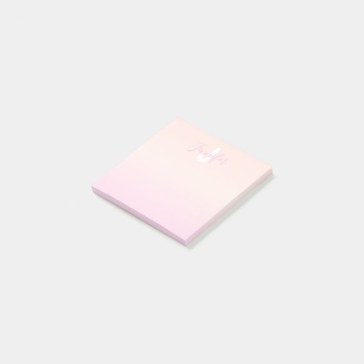 Lichtroze & perzikgradiënt Ombre Naam & Monogram Post-it® Notes (Schuin)