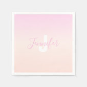 Lichtroze & perzikgradiënt Ombre Naam & Monogram Servet (Voorkant)