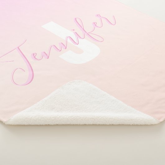 Lichtroze & perzikgradiënt Ombre Naam & Monogram Sherpa Deken (3/4)
