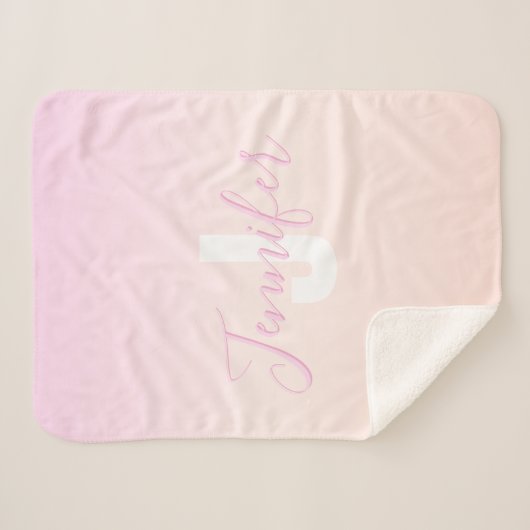Lichtroze & perzikgradiënt Ombre Naam & Monogram Sherpa Deken (Voorkant (horizontaal))