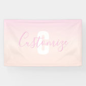 Lichtroze & perzikgradiënt Ombre Naam & Monogram Spandoek (Horizontaal)