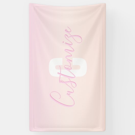 Lichtroze & perzikgradiënt Ombre Naam & Monogram Spandoek (Verticaal)
