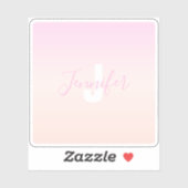 Lichtroze & perzikgradiënt Ombre Naam & Monogram Sticker (Vel)