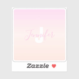 Lichtroze & perzikgradiënt Ombre Naam & Monogram Sticker