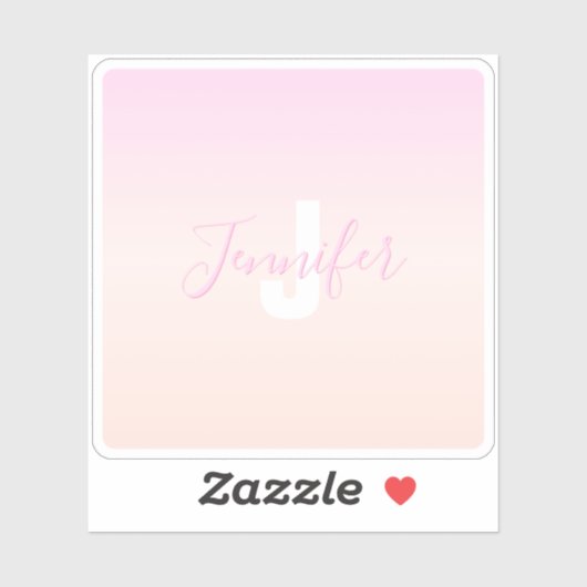 Lichtroze & perzikgradiënt Ombre Naam & Monogram Sticker (Vel)