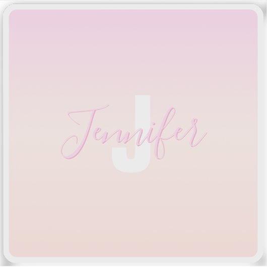 Lichtroze & perzikgradiënt Ombre Naam & Monogram Sticker (Voorkant)
