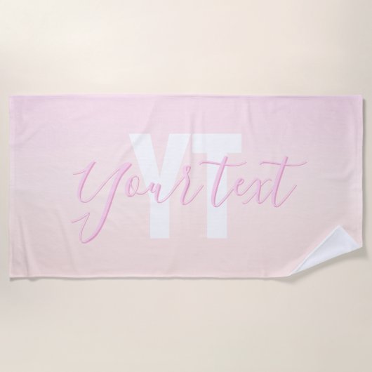 Lichtroze & perzikgradiënt Ombre Naam & Monogram Strandlaken (Voorkant)
