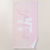 Lichtroze & perzikgradiënt Ombre Naam & Monogram Strandlaken (Voorkant)