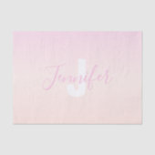Lichtroze & perzikgradiënt Ombre Naam & Monogram Tissuepapier (Voorkant)