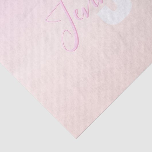 Lichtroze & perzikgradiënt Ombre Naam & Monogram Tissuepapier (Detail)