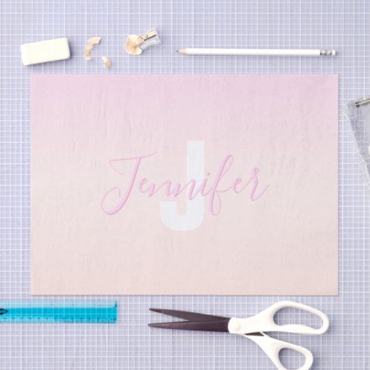 Lichtroze & perzikgradiënt Ombre Naam & Monogram Tissuepapier (Craft)