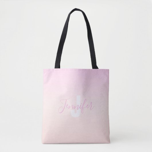 Lichtroze & perzikgradiënt Ombre Naam & Monogram Tote Bag (Voorkant)