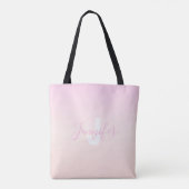 Lichtroze & perzikgradiënt Ombre Naam & Monogram Tote Bag (Achterkant)