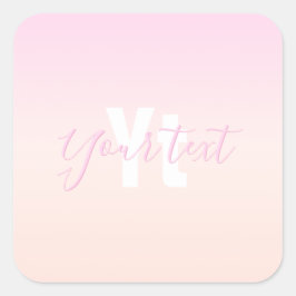 Lichtroze & perzikgradiënt Ombre Naam & Monogram Vierkante Sticker