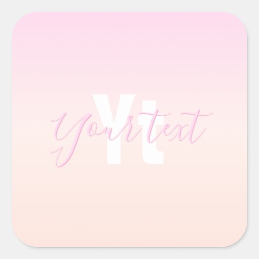 Lichtroze & perzikgradiënt Ombre Naam & Monogram Vierkante Sticker (Voorkant)
