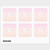 Lichtroze & perzikgradiënt Ombre Naam & Monogram Vierkante Sticker (Vel)