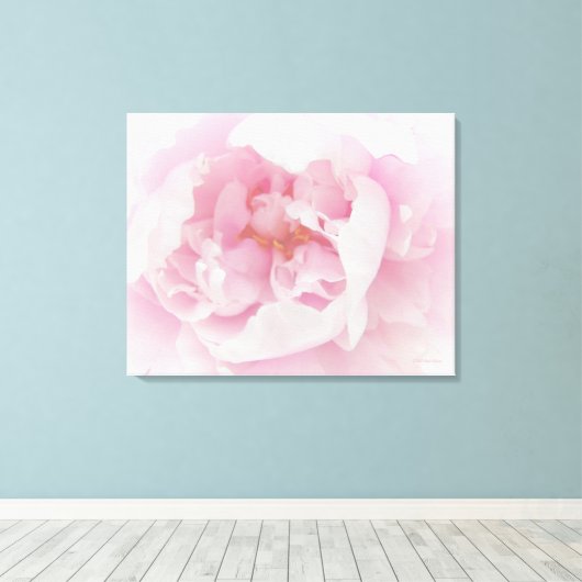 Lichtroze pioenbloem canvas afdruk (Insitu (Houten vloer))