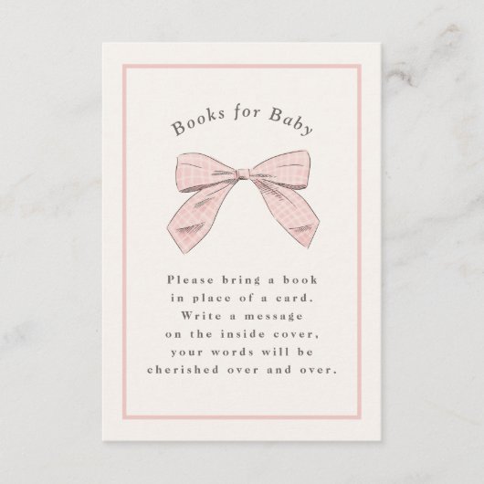 Lichtroze Plaid Bow Elegant Baby shower Informatiekaartje (Voorkant)