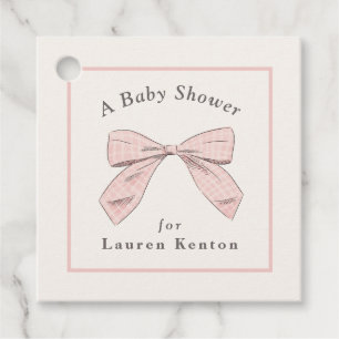Lichtroze Plaid Bow Elegant Meisje Baby shower Bedankjes Labels