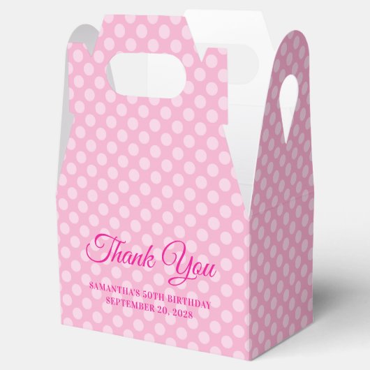 Lichtroze Polka Dot 50e verjaardag Dank u Bedankdoosjes (Geopend)