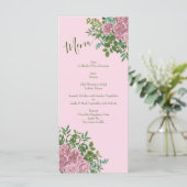 Lichtroze pony en Roos Floral Wedding Menu (Staand voorkant)