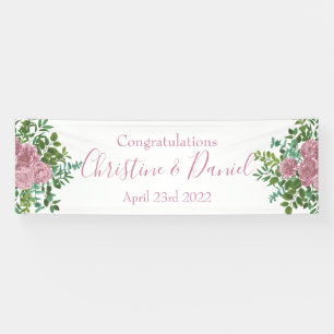 Lichtroze pony en Roos Floral Wedding Spandoek