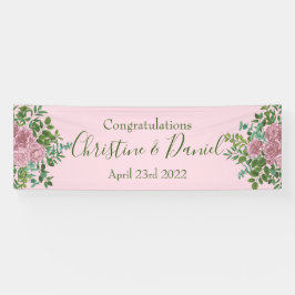 Lichtroze pony en Roos Floral Wedding Spandoek