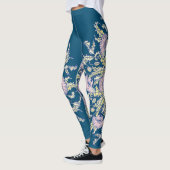 Lichtroze Poppies op Donkerblauw, Botanisch, Bloem Leggings (Links)